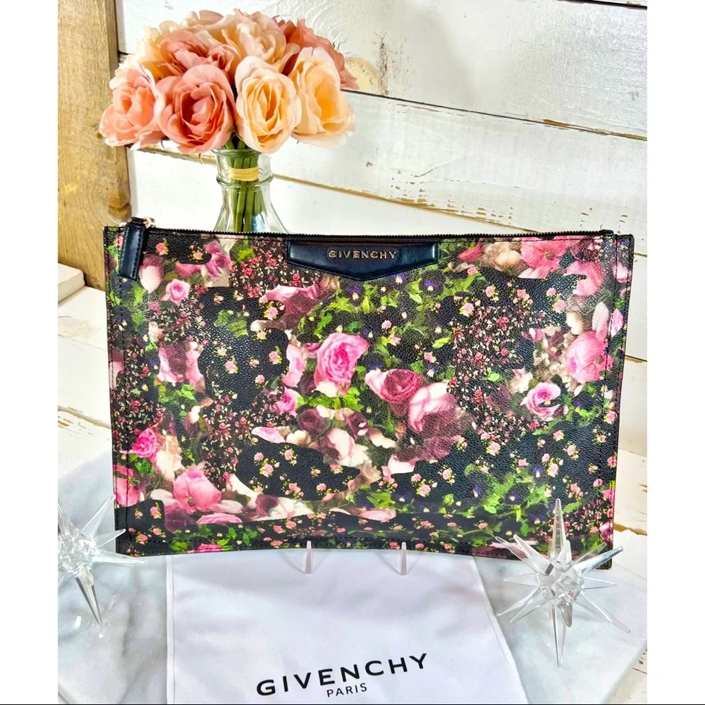 Givenchy Large Antigonia Leather Floral Pouch/Clutch